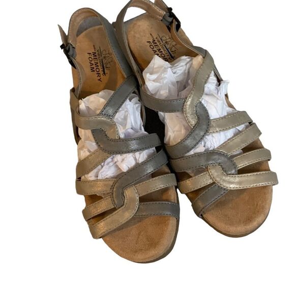 LifeStride Tabby Metallic Wedge Grey Gold Vegan Leather Wedge Cork Sandals 8.5 - Picture 10 of 15